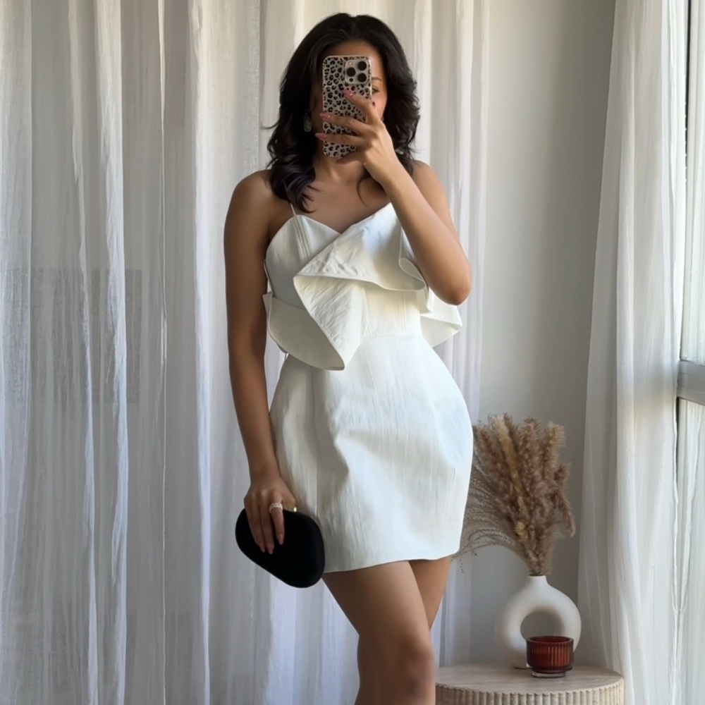 Zara Oyster White Voluminous Short Dress ZW Collection